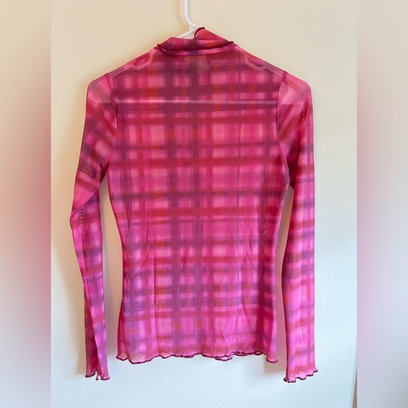 Anthropologie Pink Plaid Sheer Top: Pilcro - Picture 3 of 4